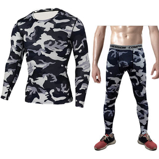 Camouflage Compression Baselayer Set Sports Compression Set Long Sleeve T-Shirt Tights Exercise Clothes Workout Bodysuit Fitness Suits For Men - Phosgene