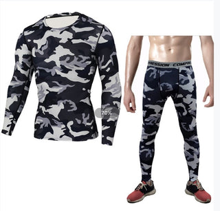 Camouflage Compression Baselayer Set Sports Compression Set Long Sleeve T-Shirt Tights Exercise Clothes Workout Bodysuit Fitness Suits For Men - Phosgene