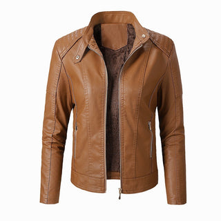 New Women's Leather Jackets Plus Velvet Jackets Fashion PU Ladies Leather Jackets - Phosgene