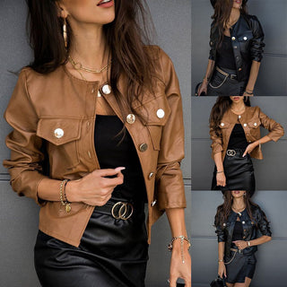 Ladies Pu Leather Jacket Faux Leather Coat - Phosgene