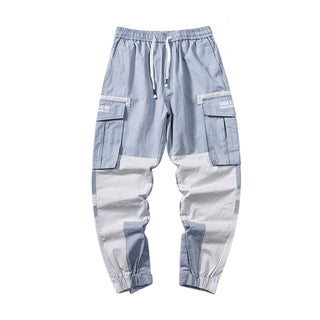 Stitching Contrast Color Hip-Hop Overalls Men'S Trend Loose And Wild Tie-Footed National Tide Casual Harem Pants - Phosgene