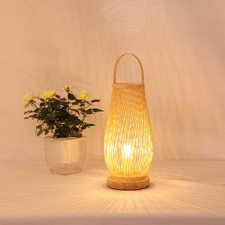 Japanese Style Hotel Bedside Lamp Modern Minimalist Bamboo Weaving Phosgene