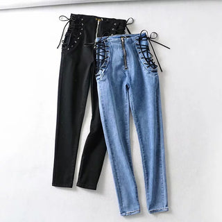 Double tie rope high waist jeans - Phosgene