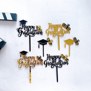 1Pc Graduation Party Decor Cake Toppers Acrylic Letter Hats Cake Flags Congrat Grad for Class Graduate Party Decorations - Phosgene