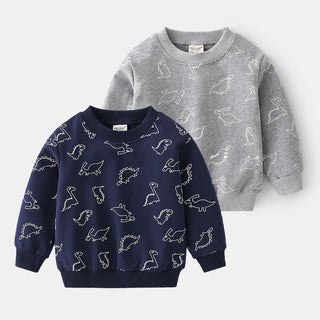 Unhooded Pullover Long Sleeve Blue Grey Cute Boy Sweatshirt - Phosgene