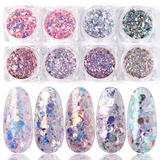 8 Box Mix Glitter Nail Art Powder Flakes Set Phosgene