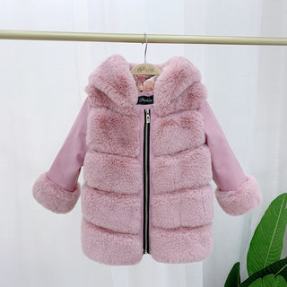 Children's Cotton Coat Rex Rabbit Hooded Faux Fur Coat - Phosgene