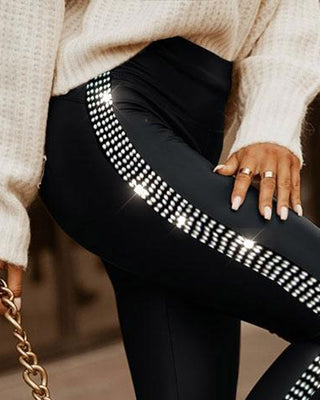 Commuter Rhinestone Small Slit Tight Trousers - Phosgene