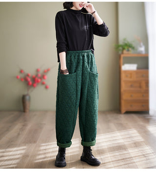 Autumn And Winter Loose Plus Size Quilted Retro Casual Thickening Harem Pants - Phosgene