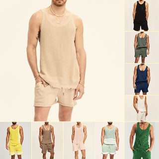 Men's Two-piece Knitted Sleeveless Tank Top Shorts Phosgene