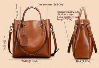 Women's Fashion Simple Portable Oil Wax Cattle Leather Bag - Phosgene