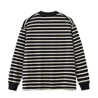 Men's Pure Cotton Contrast-color Striped Long-sleeved T-shirt Phosgene