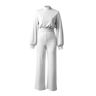 Women's Solid Color Turtleneck Backless Long Sleeves Casual One-piece Trousers - Phosgene