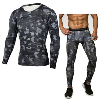 Camouflage Compression Baselayer Set Sports Compression Set Long Sleeve T-Shirt Tights Exercise Clothes Workout Bodysuit Fitness Suits For Men - Phosgene