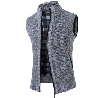 Autumn And Winter Cardigan Sweater Vest Man Stand Collar Fleece-lined Thickened Coat - Phosgene