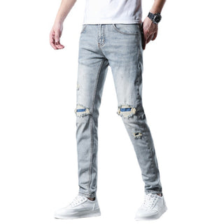 New Patch Ripped Jeans Men's Stretch Phosgene