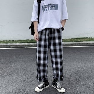 Leisure Plaid Loose Fried Street Draping Draggle-tail Straight Trousers Phosgene