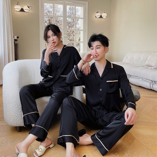 Couple Pajamas Lapel Cardigan Long Sleeves - Phosgene