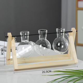 Swing Wooden Stand Hydroponic Plant Container Glass Vase - Phosgene