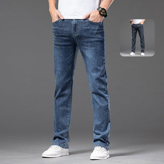 Men's Casual Half Elastic Waist Stretch Denim Trousers Phosgene