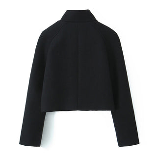 Decorative Stand Collar Wool Short Coat - Phosgene