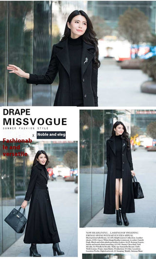 Thick Wool Slim-fit Hepburn Style Ultralong Overknee Overcoat For Women - Phosgene