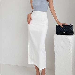 Women's Solid Color Casual High Waist Hip Hugging Long Skirt - Phosgene