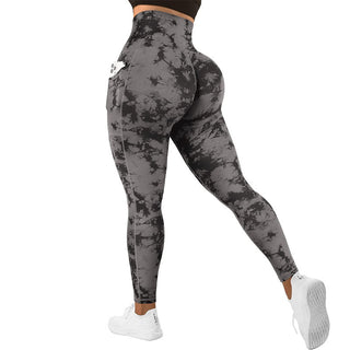 Women's Yoga Sports Patchwork Pocket Tie-dye Leggings - Phosgene