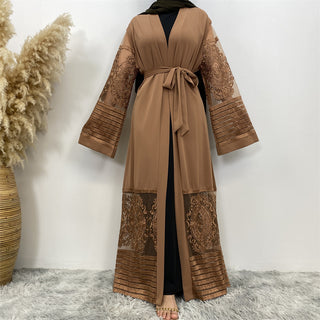 Cardigan Embroidered Mesh Robe Dress - Phosgene