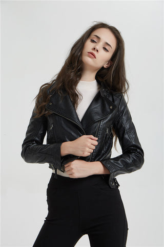 Fashion Women's Short Jacket With Washed Leather And Rivets - Phosgene