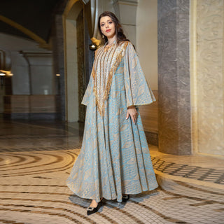 Festival Evening Dress Arabic Dubai Mesh Embroidered Sequins Robe Middle East - Phosgene