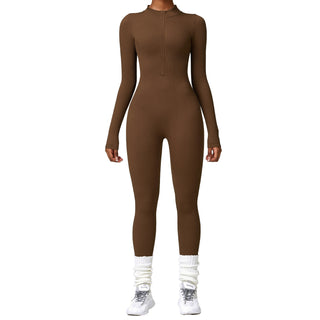 Winter Tight Long Sleeve Yoga Jumpsuit Zipper Belly Contracting High Strength Sports - Phosgene