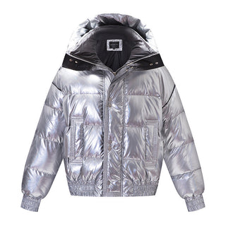 Couples Laser Glossy Thickened Loose Mid Length Down Jacket - Phosgene