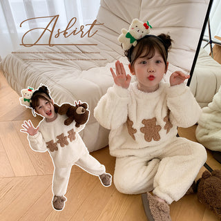 White Winter Girls Flannel Pajamas Suit - Phosgene