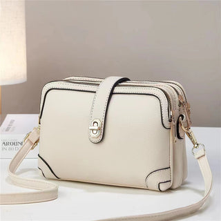 Multi-layer Lychee Pattern Simple Texture Soft Leather Western Style Multi-functional Shoulder Crossbody Small Square Bag - Phosgene