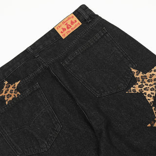 Leopard Print Five-pointed Star Jeans For Men And Women Phosgene