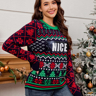 Sequined Embroidered Jacquard Christmas Sweater Lazy And Loose - Phosgene