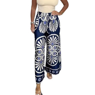 Women's Summer Bohemian Vacation Vintage Printed Satin Casual Pants - Phosgene