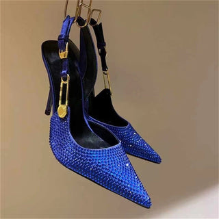 Women's Rhinestone Pointed Toe Strap Decorative High Heels - Phosgene