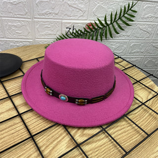 British Retro Woolen Wide Brim Flat Top Hat - Phosgene