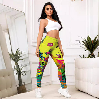 Yellow Cartoon Printed Sports Slim-fitting Leggings - Phosgene