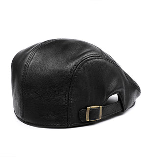 Autumn And Winter Genuine Leather Men's Middle-aged And Elderly Duck Tongue Korean Workers Monochrome Beret - Phosgene