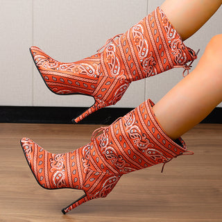 Plus Size Pointed Print High Heel Fashion Boots Women - Phosgene