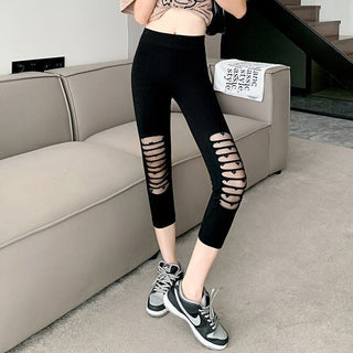 Summer Thin Women's Ripped Mesh Cropped Pants - Phosgene