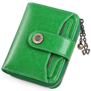 Oil Wax Genuine Leather Lady's Wallet European And American Style Phosgene