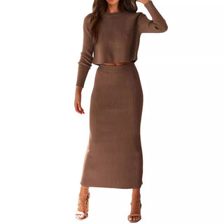 Bedford Cord Sweater Long Sleeve Narrow Tight Skirt Suit - Phosgene