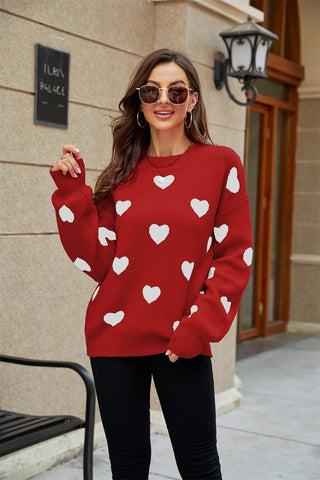 New Valentine's Day Heart Round Neck Plus Size Loose Women's Knit Sweater - Phosgene