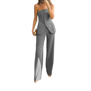 Casual Fashion Tailored Suit Button Graceful Tube Top Suit Pants Phosgene