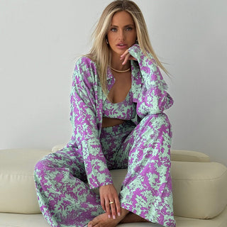 Printed Long-sleeved Underwear And Trousers Three-piece Set Phosgene