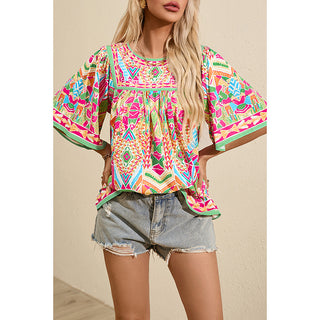 Thin Loose Casual Style Printed Chiffon Shirt For Women Phosgene